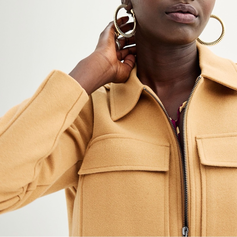 NINE WEST•camel brushed wool short zip up fall jacket small NWT